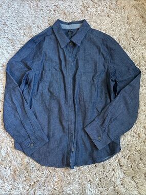 Prana Dark Blue Faux Denim Organic Cotton Button-Up Shirt